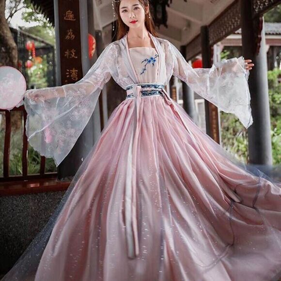 Women Hanfu Female Chinese Style Fairy Teens Girl Vintage Cosplay Costume Party - Picture 5 of 9